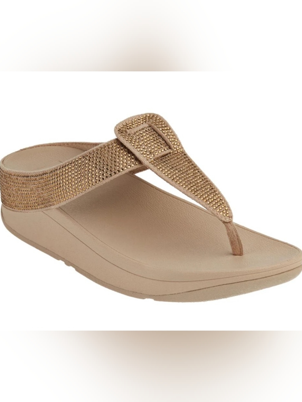 FitFlop New Isabelle Toe Post Vintage Gold Thong Wedge Sandal Size 9